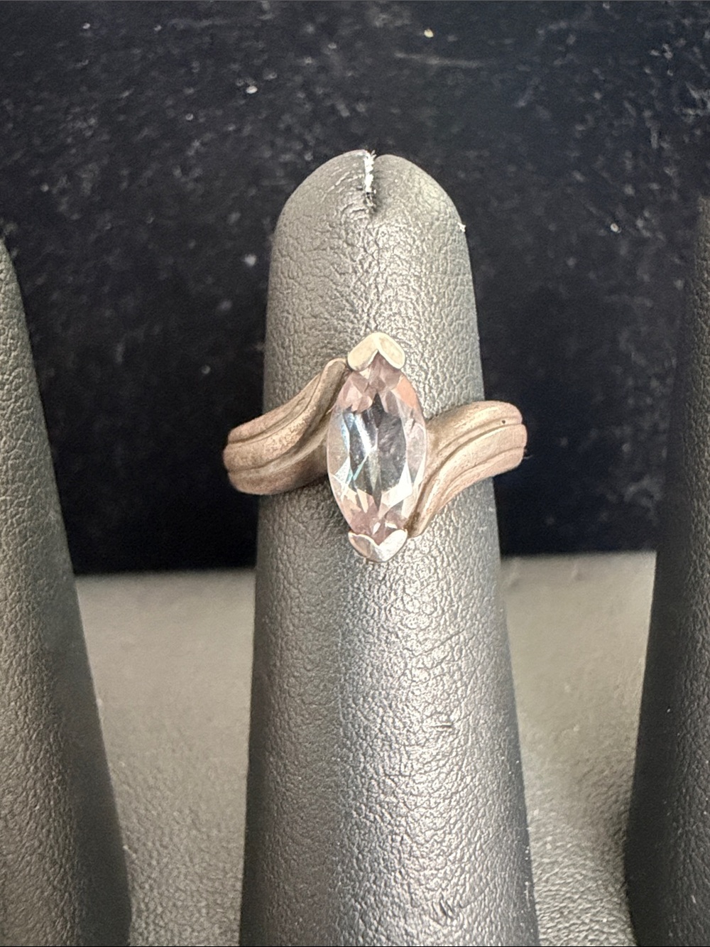 Elegant Silver Marquise Rose Quartz Crystal Ring - Size 5